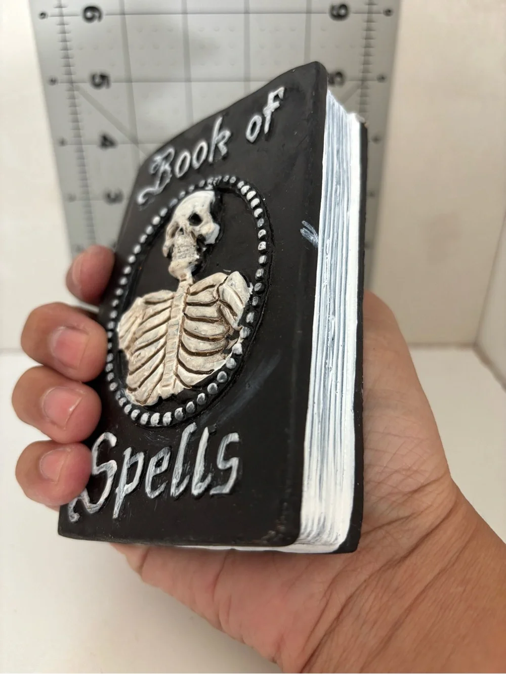Book of Spells Table Decor - Black and White Gothic Skeleton Accent
